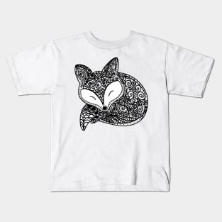 Black and White Mandala fox Kids T-Shirt